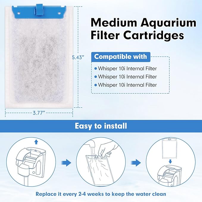 fishkeeper 16 Pack Medium Filter Cartridges Compatible with Tetra Whisper Bio-Bag Filters Replacement Filter Cartridges for Whisper Filters 10i / IQ10 / PF10 and TetraFauna ReptoFilter(Ready to Use)
