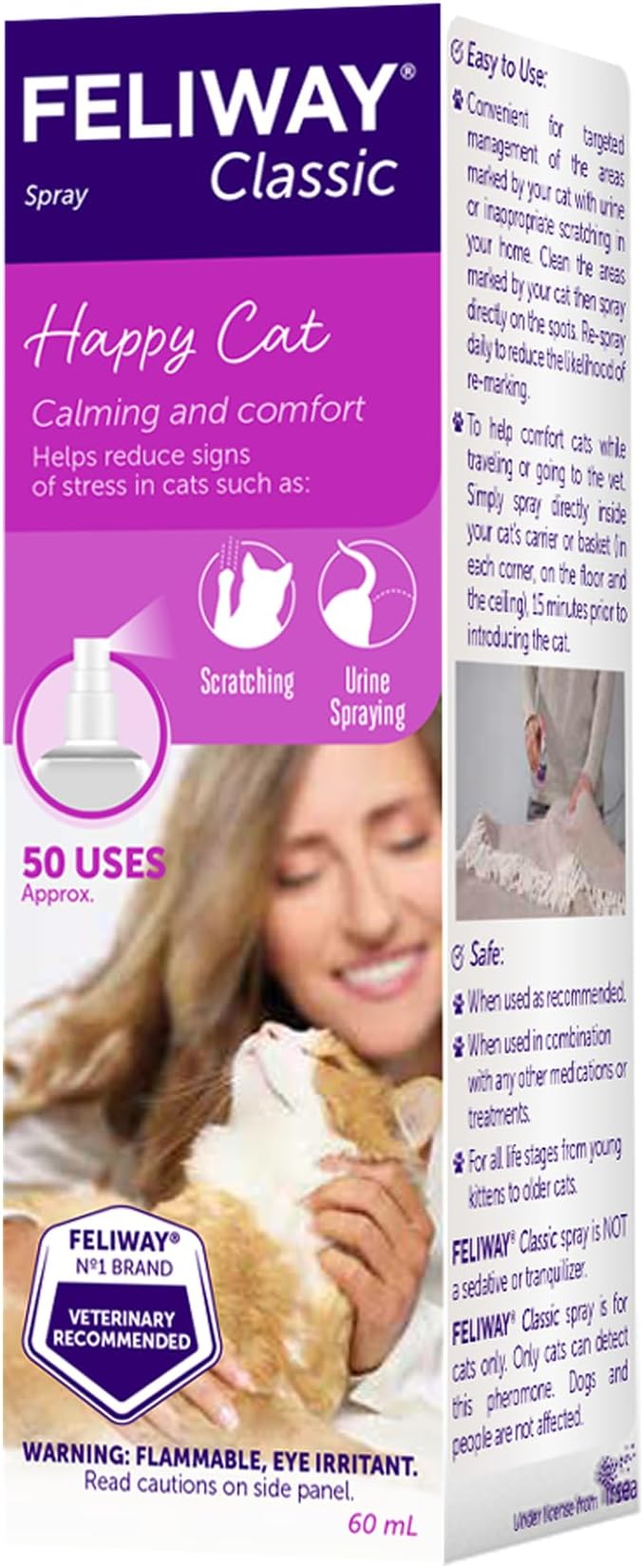 FELIWAY® Classic Cat Calming Spray, 60ml - Comforts Cats at Home and On the Go and Helps to Calm During Travel