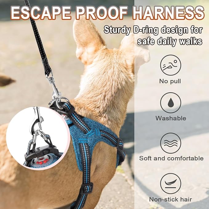 Dog Harness Step in Dog Vest Harness, Reflective Adjustable Puppy No Pull Harness Breathable Soft for Small and Medium Dogs Cats, Blue/Black, S