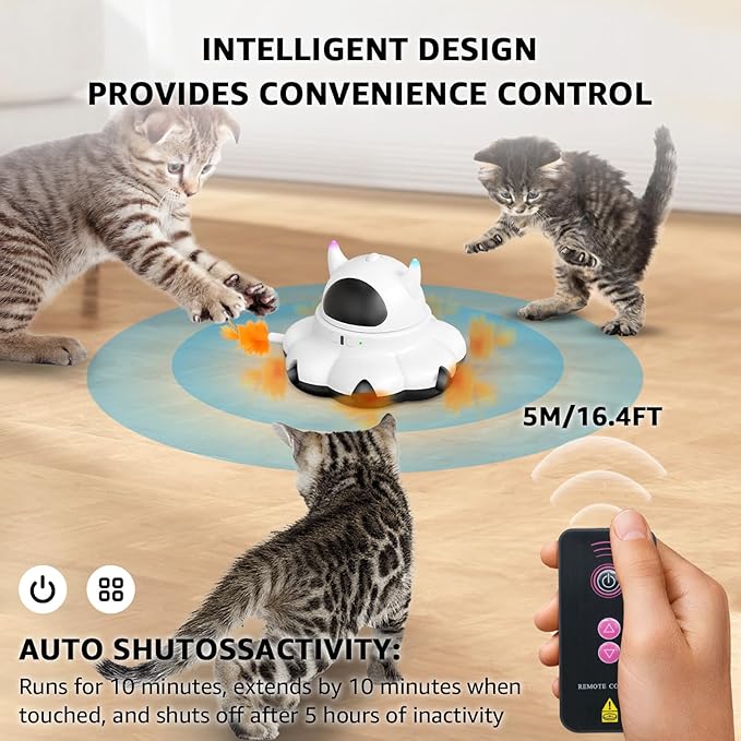 MIKK Cat Laser Toy Cat Feather Toys 2-in-1 Interactive for Indoor Cats Automatic with Remote Control Moving Ambush USB-C Rechargeable Electronic Kitten Toy for Indoor Exercise