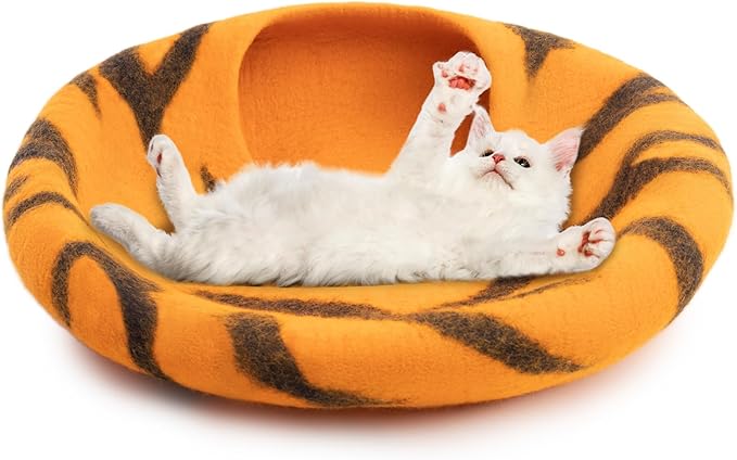 Woolygon Premium Felt Cat Cave Bed – Wool Kitty Beds Handcrafted Kitten Caves Bed for Indoor Cats - Made from 100% Eco-Friendly Merino Wool, Foldable Cat Hidewawy Covered Cat House Pod