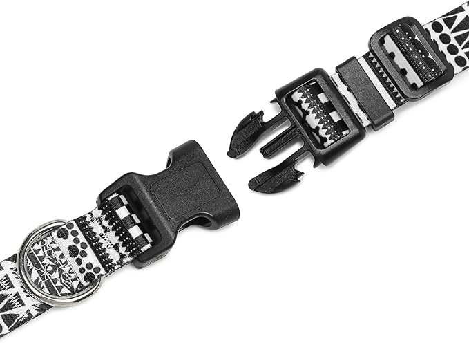Mercano Adjustable Dog Collar - Special Design Patterns, Soft Nylon Comfortable Durable Pet Collar for Small Medium Large Dogs (XS, Black White A)