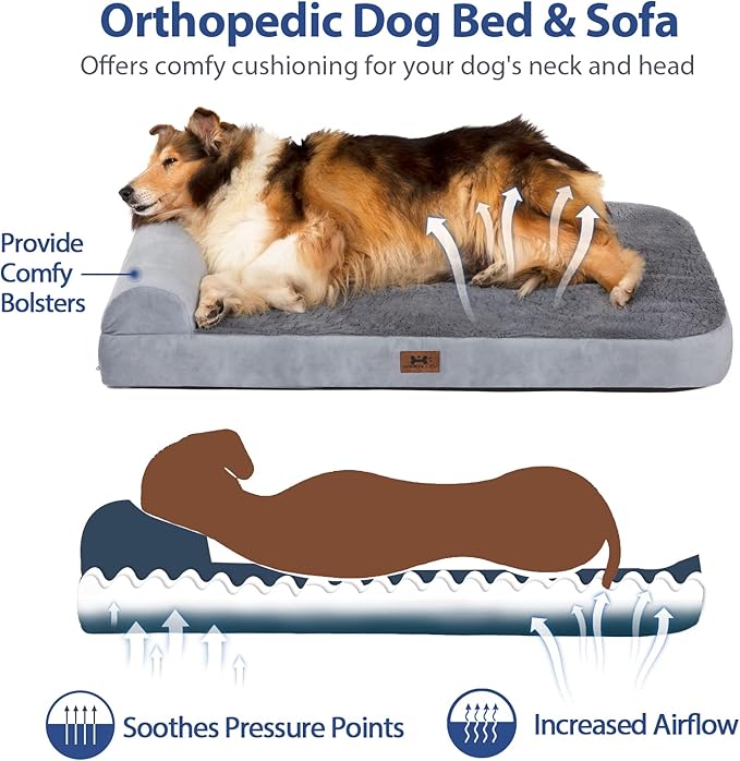 Bark Alley Jumbo Memory Foam Orthopedic Bed - Waterproof Washable Cover, Perfect for Medium, Large, and Extra Large Dogs, Sofa and Couch