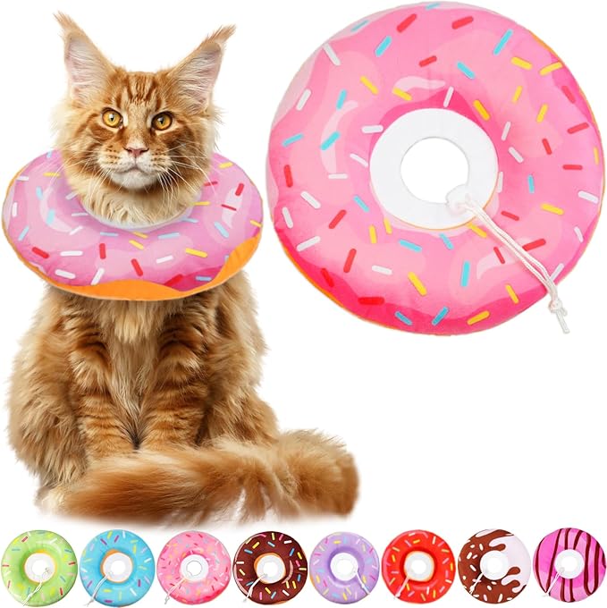 Cat Cone Collar Soft, Cat Recovery Collar for Wound Healing Cute Donut Adjustable Kitten Cones to Stop Licking Comfortable Lightweight Neck Elizabethan Collars for Kittens After Surgery