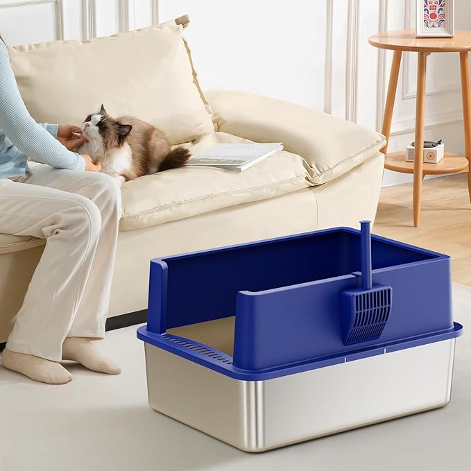 28" Extra Large Stainless Steel Cat Litter Boxes with Lid Metal Cat Litterbox Pan for Big Cats and Multiple Cats, Anti-Leakage, Easy Cleaning, Include Scoop