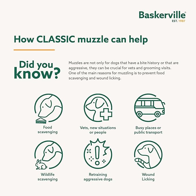 Baskerville Classic Basket Muzzle - Prevents Biting and Food Waste Scavenging, Ideal for Longer Nosed Dogs, Size 3, Length without mesh: 4.5 cm, length with mesh: 3.5 cm, circumference: 20 cm