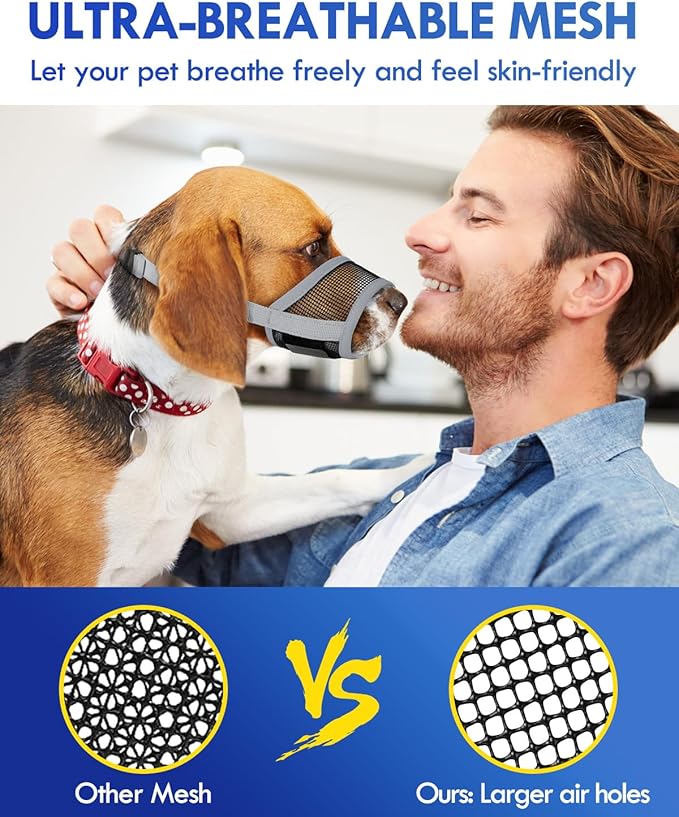 Dog Muzzle, Soft Air Mesh Muzzle for Small Medium Large Dogs Anti Biting Barking Chewing, Breathable Drinkable Adjustable Loop Pets Muzzle for German Shepherd Husky Labrador Retriever (Grey,L)