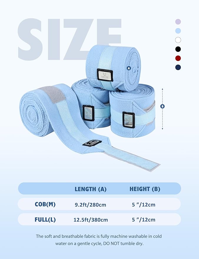Harrison Howard Horse Polo Wraps Upgrade with Bling Leg Wraps for Horses 4-Pack Fleece Leg Wraps Stable Supplies Ice Blue M
