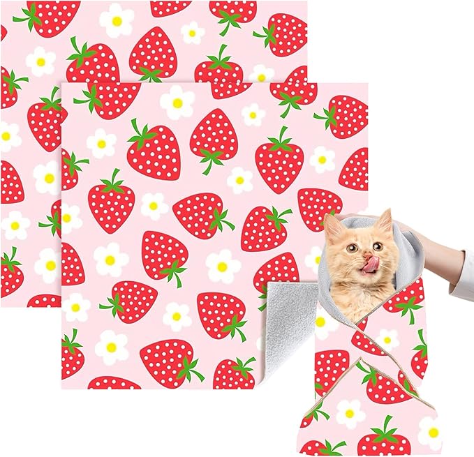 2 Pack Cat Grooming Wrap, L(Within 15lbs) Cat Restraint Wrap for Nail Clipping, Ear Cleaning, and Teeth Brushing, Self-Adherent, Anti-Bite, Anti-Scratch, Pink Strawberry