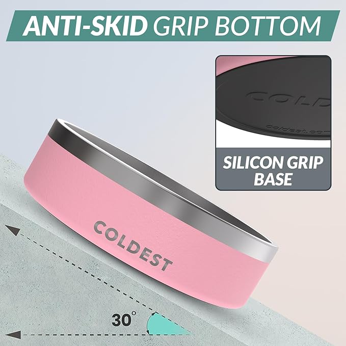 Coldest Dog Bowl - Anti Rust Metal, Non Slip, 3 Layers Insulated Stainless Steel Dog Bowls - Spill Proof & Heavy Duty - Water Bowl for Dogs, Cats & Pets, Dish Washer Safe (42 oz,Cotton Candy Pink)