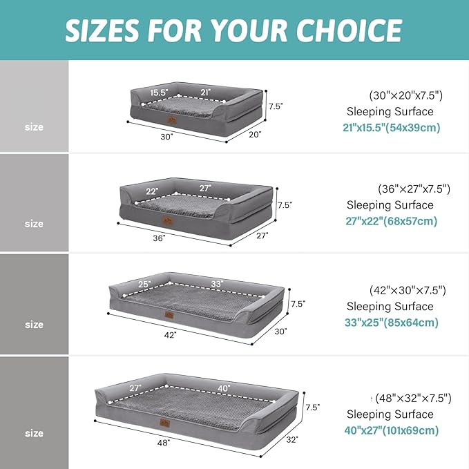 Orthopedic Dog Beds for Medium Size Dog, Pet Couch for Dog Cat, Supportive Foam Bolster Sofa with Waterproof Lining Cover, Anti-Slip, Comfort, Washable, 30x20x7.5 in, U Shape, Grey
