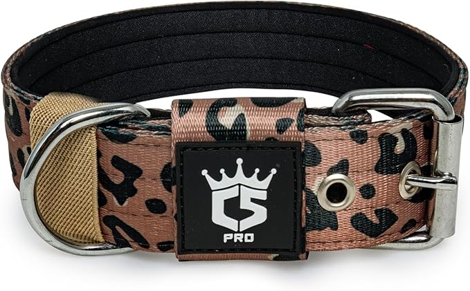 TSPRO Tactical Dog Collar 1.5 Inch Wide Thick Dog Collars with Heavy Duty Metal Buckle, Durable, Strong, Adjustable for Medium to Large Dogs (Leopard Print L)