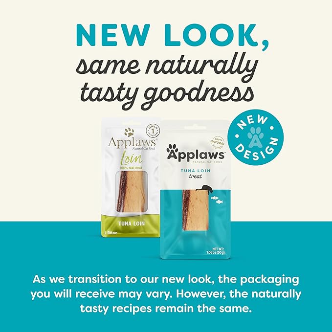 Applaws Natural Cat Treats, Grain-Free, High-Protein Whole Tuna Loins, Single-Ingredient Healthy Snack for Cats (12 x 1.06 oz Loins)