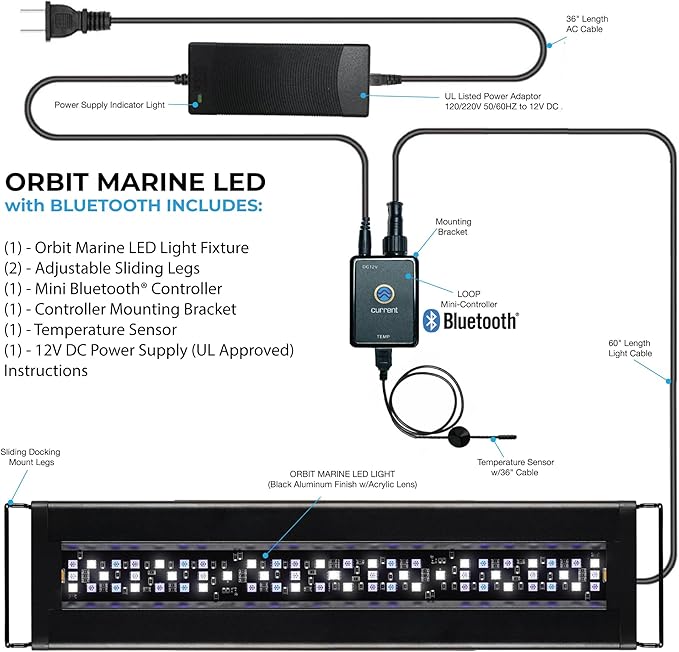 CURRENT USA 48"-60" Inch Orbit Marine LED Saltwater Reef Marine Aquarium Light with Bluetooth App Control | Wireless Lighting & eFlux Wave Pump Control for Fish Tank (4203)
