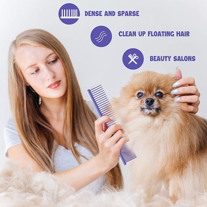 3 Pcs Stainless Steel Grooming Combs for Matted and Tangled Long Hair - Pet Guide Clippers for Dog and Cat