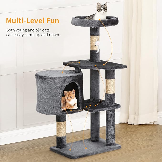 BestPet Cat Tree 36 inch Tall Scratching Toy Activity Centre Cat Tower Cat Condo Multi-Level Furniture Scratching Posts for Indoor Cats,Light Gray