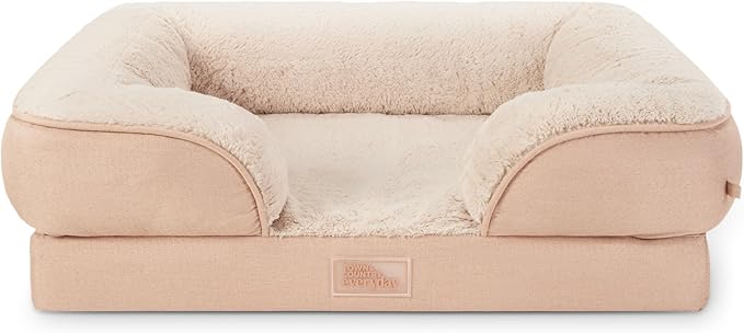 TOWN & COUNTRY EVERYDAY CuddleTown Comfy Solid Bolster Sofa Pet Bed, Supportive & Calming Egg Crate Foam, Non-Slip Bottom, Machine Washable Cover, Warm Taupe, Medium 28"x23"x8"