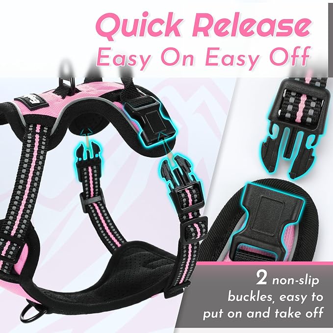 Eagloo Small Dog Harness No Pull, Service Vest with Reflective Strips and Control Handle, Adjustable and Comfortable for Easy Walking, No Choke Pet Harness with 2 Metal Rings, Pink, XS