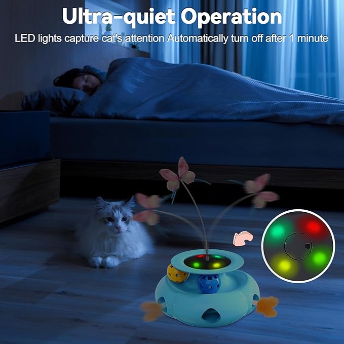 3in1 Interactive Cat Toys for Indoor Cats Rechargeable,Whack a Mole Cat Toy, Fluttering Butterfly, Track Balls, Automatic Kitten Toys Touch Activated, 2 Refill Feather