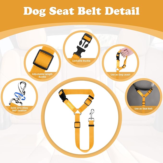 BWOGUE Pet Dog Cat Seat Belts, Car Headrest Restraint Adjustable Safety Leads Vehicle Seatbelt Harness (1 Pack)