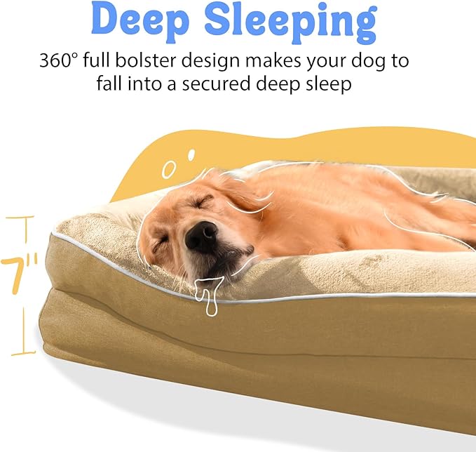 Orthopedic XL Large Dog Bed - Removable Bolster & Waterproof Washable Cover for Pet Extra Large Bed with Foam Support Non-Slip Bottom Dog Beds