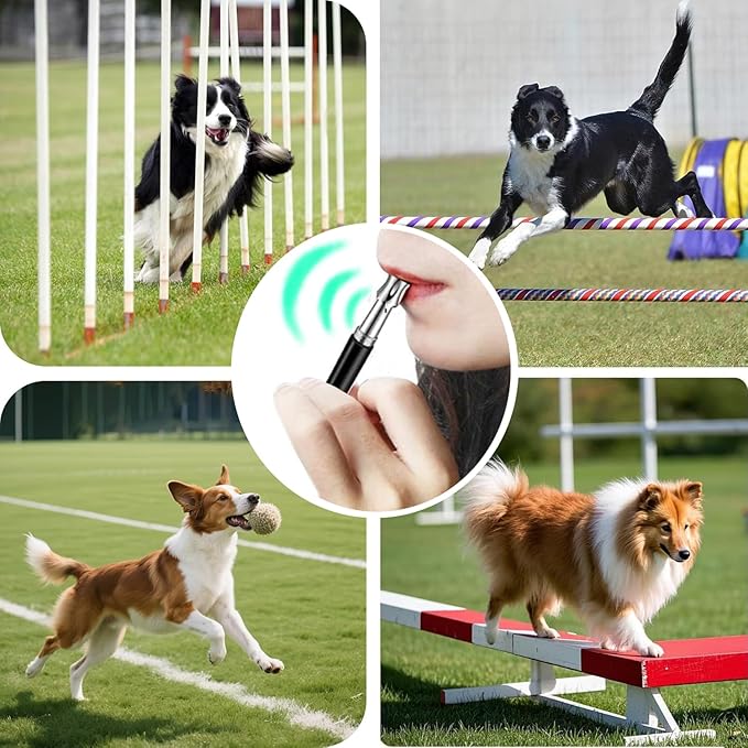 3 PCS Dog Whistles Set, Adjustable Recall Dog Training Whistle Silent Dog Whistle to Stop Barking with Lanyard,Dog Clicker(Black)