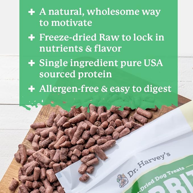 Dr. Harvey's Rabbit Bites Freeze-Dried Raw Dog Treats, Single Ingredient, All-Natural Rabbit Meat Protein for Dogs, Allergen-Free, 7 Ounces (1 Pack)