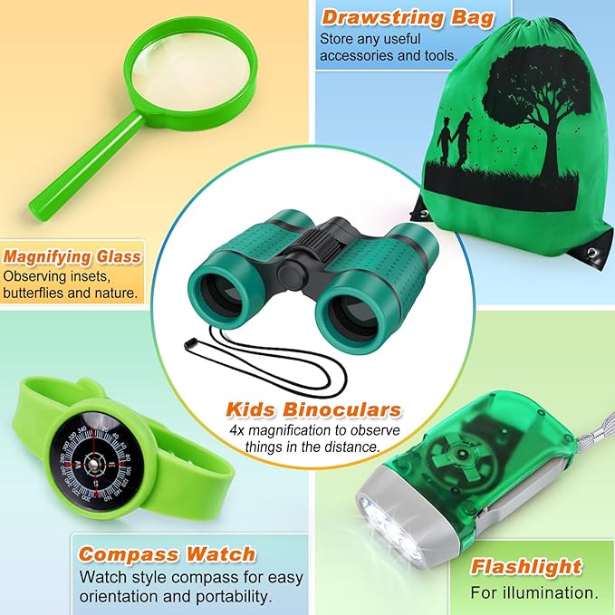 Kids Explorer Kit & Bug Catcher Kit, Camping Gear for Kids, Outdoor Exploration Set with Backpack & Binoculars, Ideal Outdoor Adventure Toys for Boys Girls 3-12