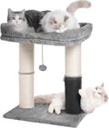 Cat Tree Tower for Large Cats Cat Scratching Post with 20x15.7”Wide Top Bed, Self Groomer, Thick Scratch Post [Dia=4.5”] and Danging Ball Great for Indoor Cats-Large Grey