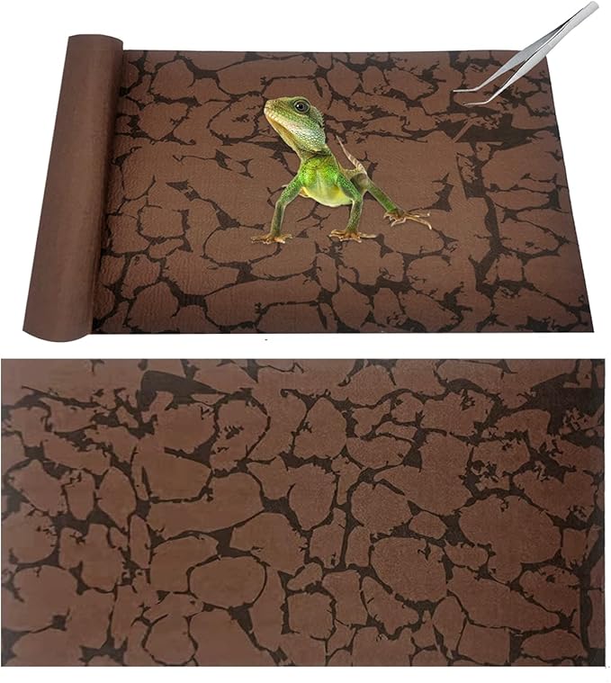 Tfwadmx Reptile Carpet Sand Mat for Bearded Dragon Terrarium Substrate Liner Brown Reversible Lizard Bedding Mats for Cage Leopard Gecko Tortoise Turtle Snake Chameleon with Tweezer 20"x 39"(2 Pcs)