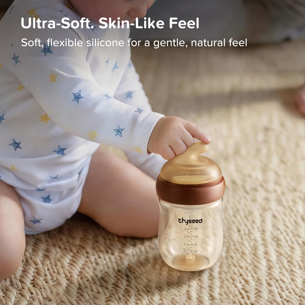 Thyseed Anti-Colic Glass Baby Bottle for Breastfed Infants, Natural Feeding, Breast-Like Newborn Extra Slow Flow Nipple (0m+), 5 oz, 1 Pack