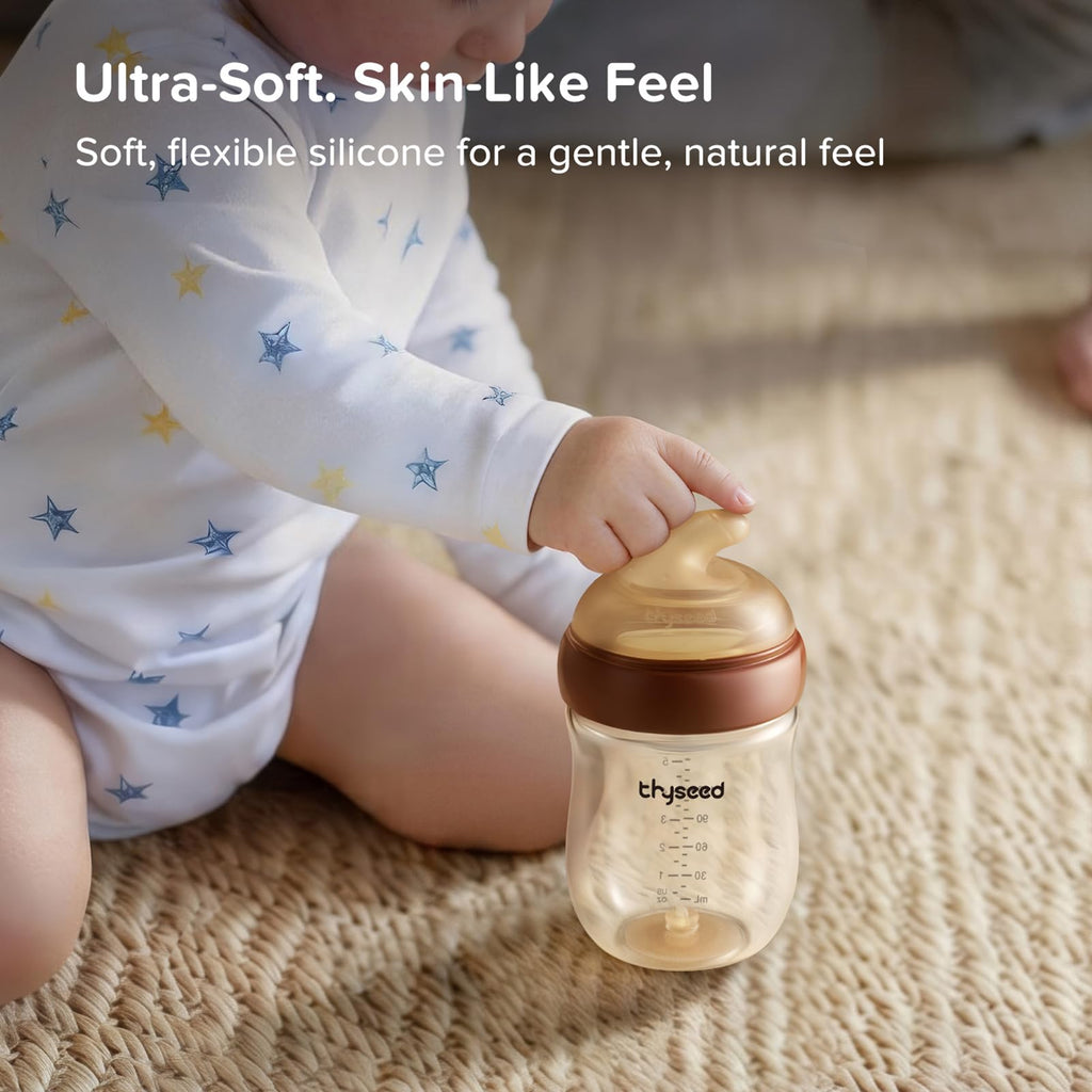 Thyseed Anti-Colic Glass Baby Bottle for Breastfed Infants, Natural Feeding, Breast-Like Newborn Extra Slow Flow Nipple (0m+), 5 oz, 1 Pack