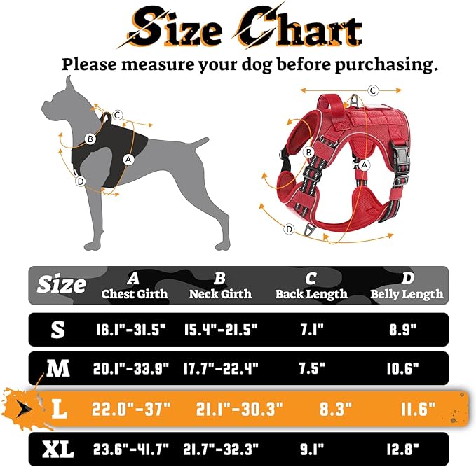 rabbitgoo Dog Harness for Large Dogs No Pull, Tactical Service Pet Vest with Molle and Control Handle, Adjustable and Reflective Military Harness for Easy Walking and Training, Red, L