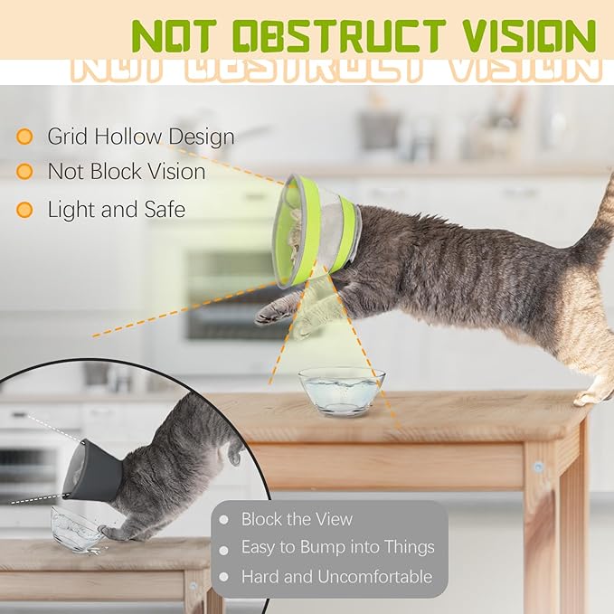 Breathable Air Mesh Cat Cone Collar Soft to Stop Licking, Adjustable, Foldable Lightweight Kitten Cones After Surgery Recovery for Cats & Kittens (Green, M)
