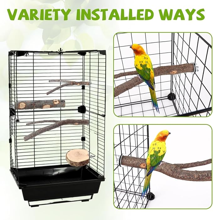 Natural Wood Bird Perches for Cage, Parrot Perch Stand & Platform, Bird Cage Accessories for Parakeets, Cockatiels, Conures, Lovebirds (Brown, Deluxe Playground Set - 12PCS)