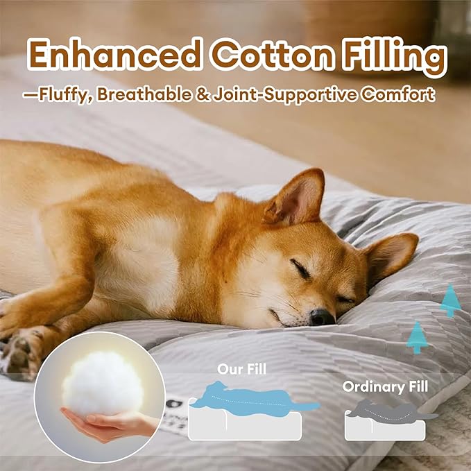 FUNNY FUZZY 42x28 Washable Dog Bed Crate Mat, 2 in1 Pet Pillow Sleeping Bed, Fluffy Deluxe Kennel Mattress for X-Large Dog and Cat,Charcoal Grey,XL,Midnight Blue