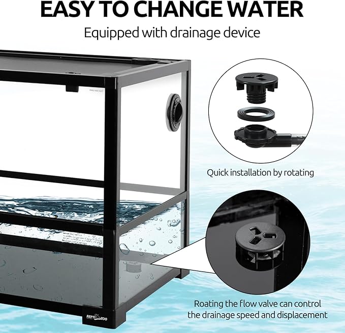 REPTIZOO 67 Gallon Large Turtle Tank Aquarium, 48"×18"×18" Tortoise Habitat Water-Land Ecological Turtle Tank with Drainage System Aquatic Aquarium