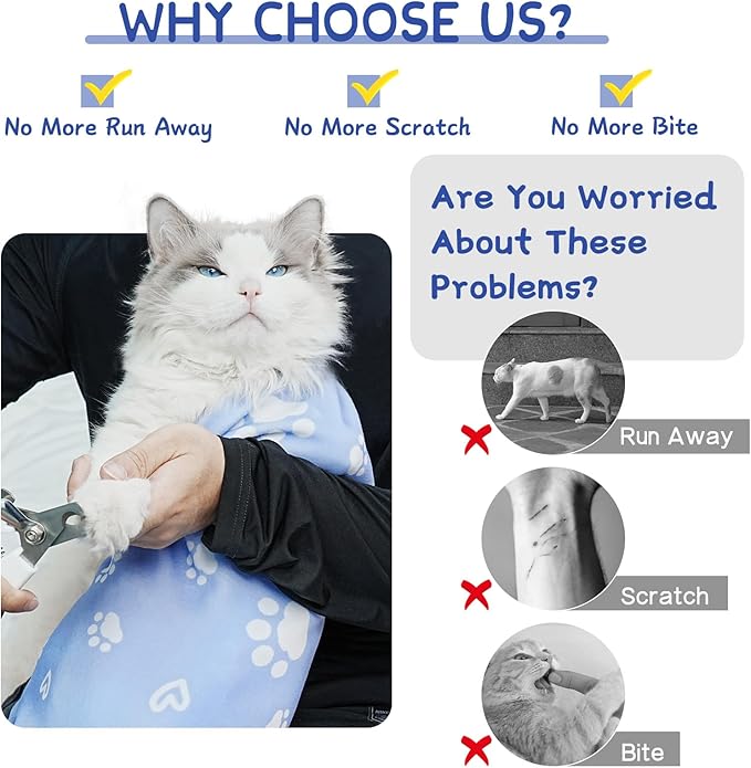Cat Wrap for Cutting Nails, Self-Adhesive for Grooming, Anti-Scratch Cat Swaddle Wrap for Medicine, Nail Clipping, Teeth Brushing, Ear Cleaning