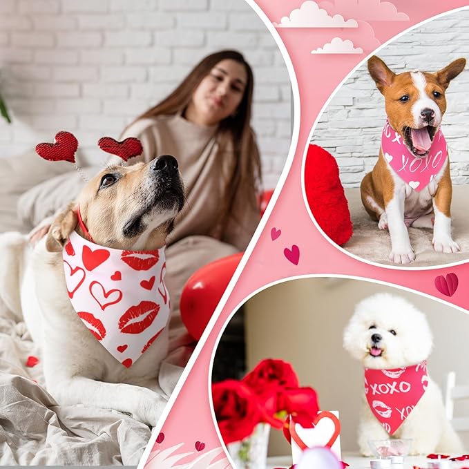 Weewooday 50 Pcs Dog Bandanas Bulk for Dogs Soft Bibs Adjustable Triangle pet Bandana for Small Medium Large Costume(Heart Pattern,31.5 x 21.7 x21.7 Inch)