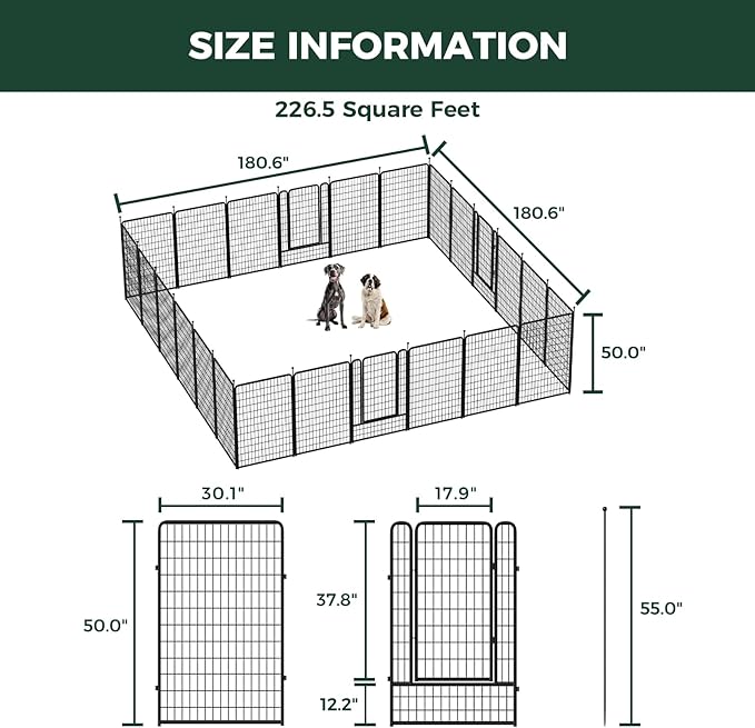FXW Rollick Unleashed Dog Playpen for Indoor, Yard, RV Camping, 50 inch 24 Panels for Large Dogs, Black│Patented