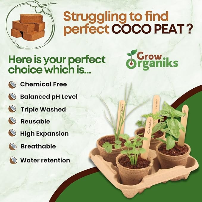 4 Pack Premium Coco Coir Brick for Plants | 100% Organic Compressed Coconut Coir Bricks Starting Mix, Coco Coir Fiber Coconut Husk for Planting, Gardening, Potting Soil Substrate, Herbs, 1.4 LB/Brick