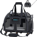 Airline Compliant Pet Carrier - Rolling Portable Travel Carry Crate for Small Dog, Puppy or Cat - Soft Removable Wheeled Design with Mesh Window Sides - Airplane and TSA Compliant- by Katziela