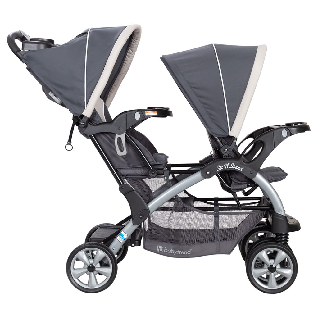 Baby Trend Double Infant and Toddler Stroller w/ Harness and Basket, Sit N' Stand, Stormy - Convertible Twin and Tandem Strollers for Babies