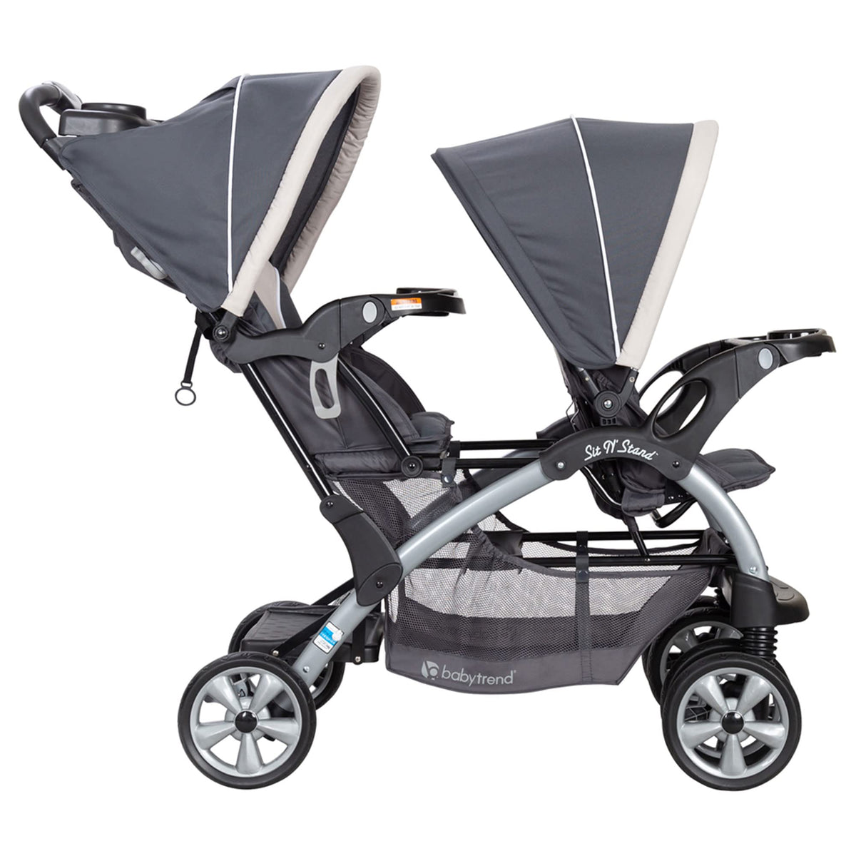 Baby Trend Double Infant and Toddler Stroller w/ Harness and Basket, Sit N' Stand, Stormy - Convertible Twin and Tandem Strollers for Babies