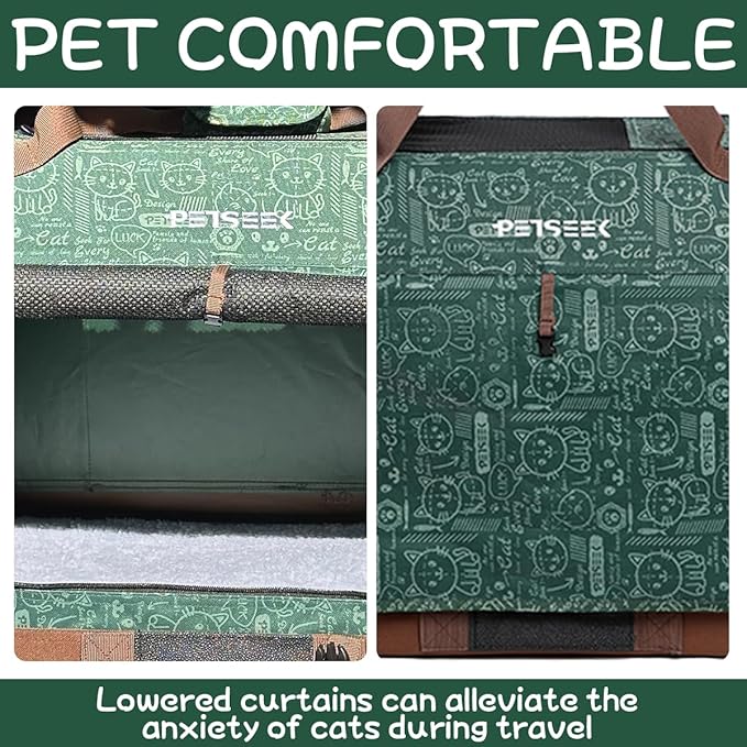 Extra Large Cat Carrier Soft Sided, Portable Small Dog Carrier for 2 Cats, 24"x16.5"x16" Car Travel Folding Comfortable Design, Green