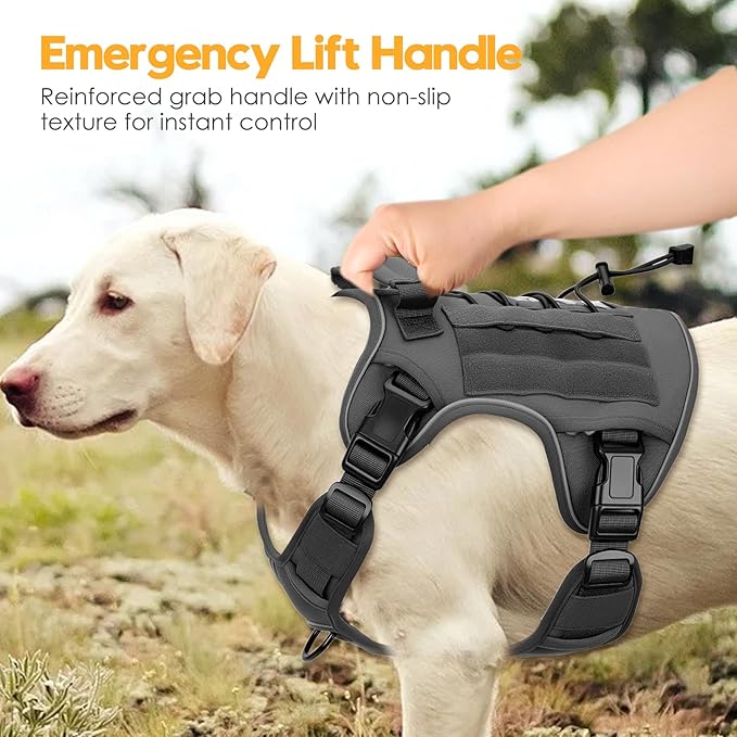 Heavy-Duty Tactical Dog Harness for Large Dogs, No Pull Adjustable Reflective Pet Vest with Molle System, K9 Military-Grade Control for Service Training, Outdoor & 10+ Breeds, Gray, XX-Large