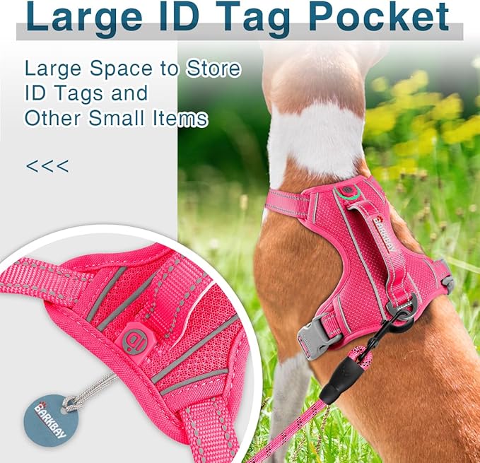 BARKBAY Dog Harness No Pull with ID Tag Pocket - Heavy Duty, Reflective, Easy Control for Large Dogs(Pink,S)