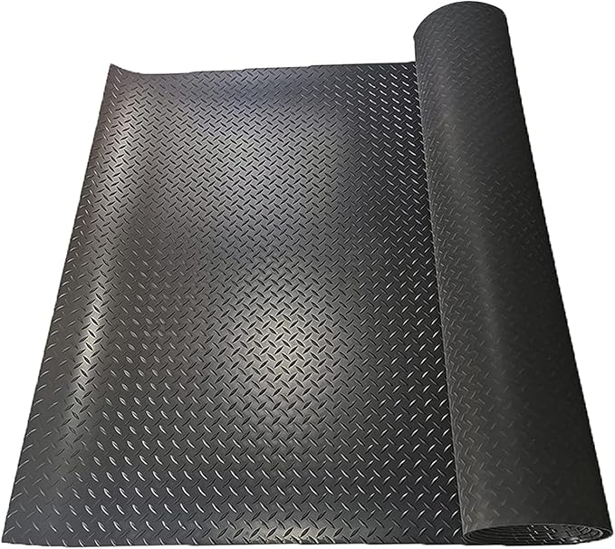 Boshen 7.5Ft x 17Ft Rubber Flooring Mats 2.9mm Thickened Diamond Plate Flooring Roll 127.5sqft Garage Floor Mats Non-Slip Floor Protector Mat for Garage Warehouse Gym Basement-Black