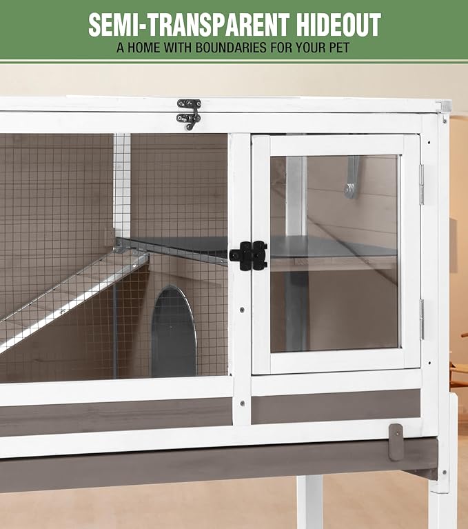 GUTINNEEN Guinea Pig Cage Rabbit Cage Indoor with Chew-Proof Edges, Clean Deep Tray, Leakproof PVC Layer, Small Animals Cage with Adjustable Legs - Brown