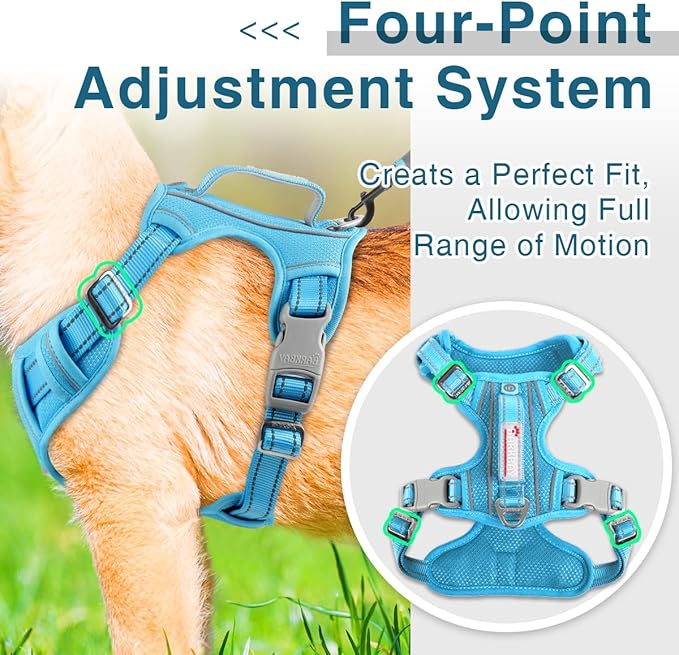 BARKBAY Dog Harness No Pull with ID Tag Pocket - Heavy Duty, Reflective, Easy Control for Large Dogs(Blue,M)